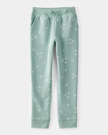 Girls Butterfly Print Drawstring Joggers - Green, 