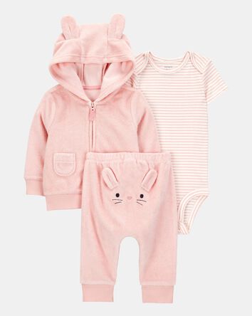 Baby 3-Piece Bunny Little Cardigan Set - Pink, 