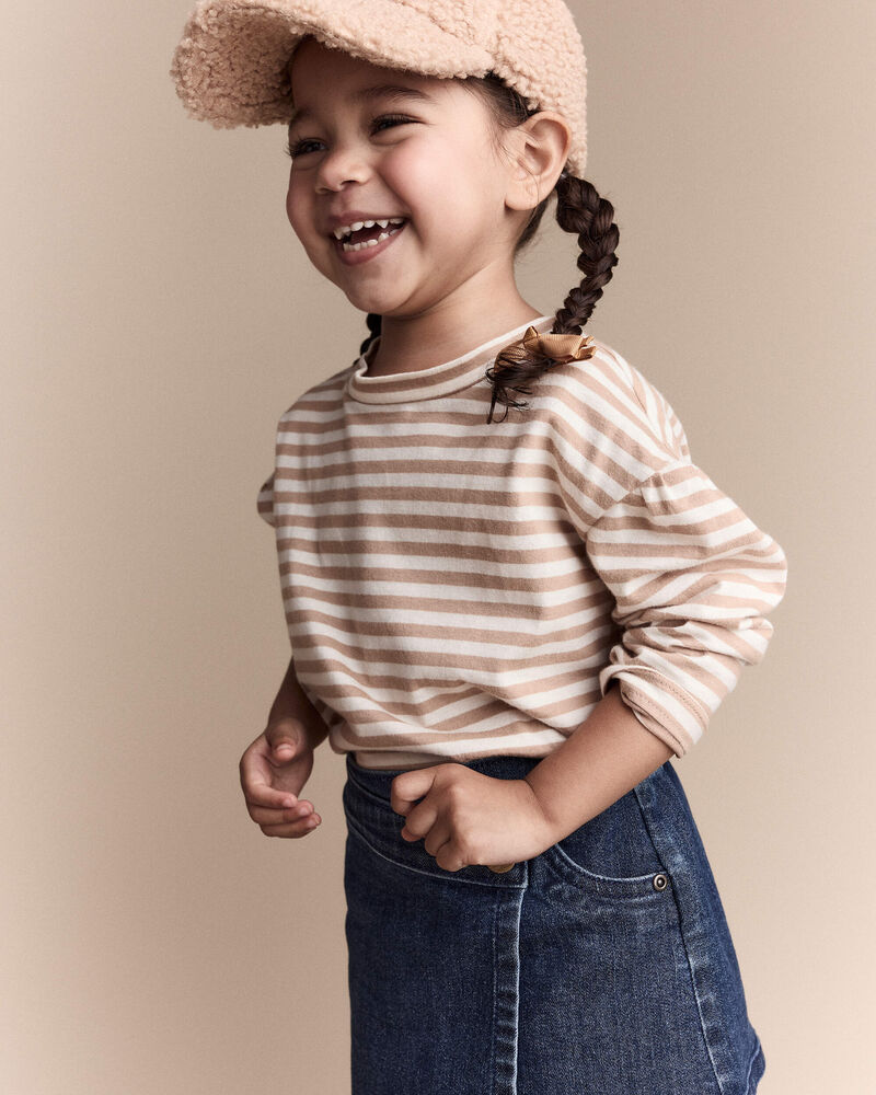 Toddler Girl Striped Long-Sleeve Relaxed Tee - Cream/Tan, image 1 of 7 slides