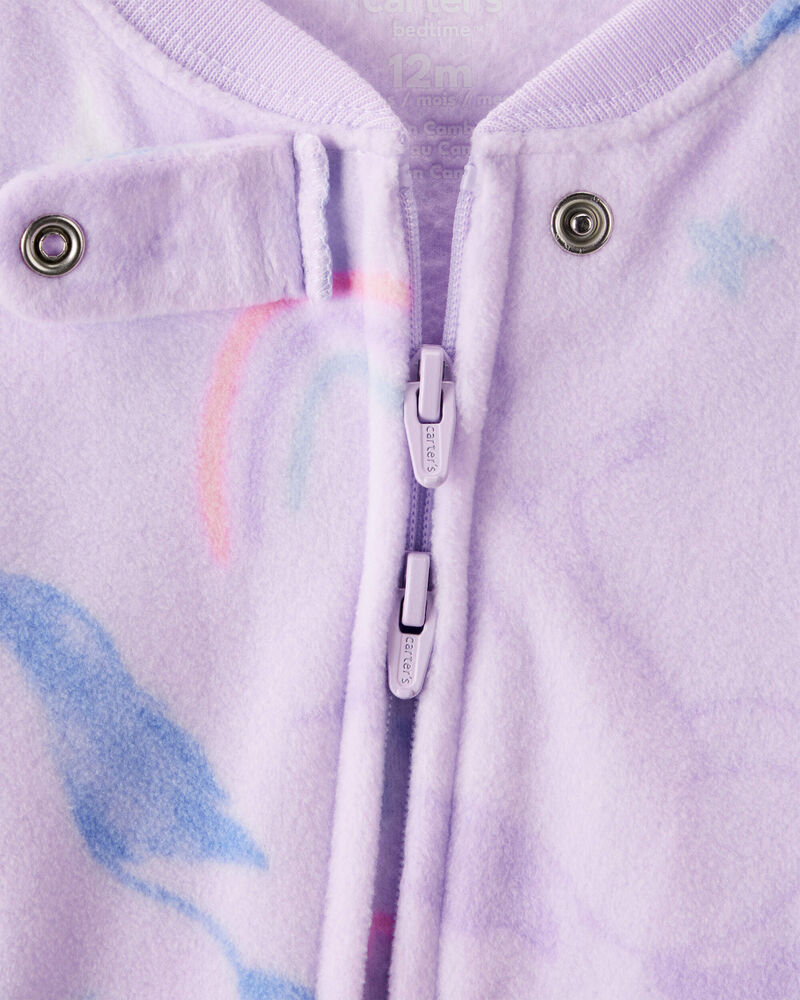Baby Girl Unicorn Print Loose Fit Long-Sleeve 2-Way Zip 1-Piece Pajamas - Purple, image 2 of 4 slides