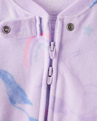 Baby Girl Unicorn Print Loose Fit Long-Sleeve 2-Way Zip 1-Piece Pajamas - Purple, image 2 of 4 slides
