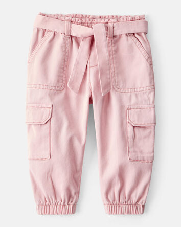 Baby Girl Cotton Cargo Joggers - Pink, 