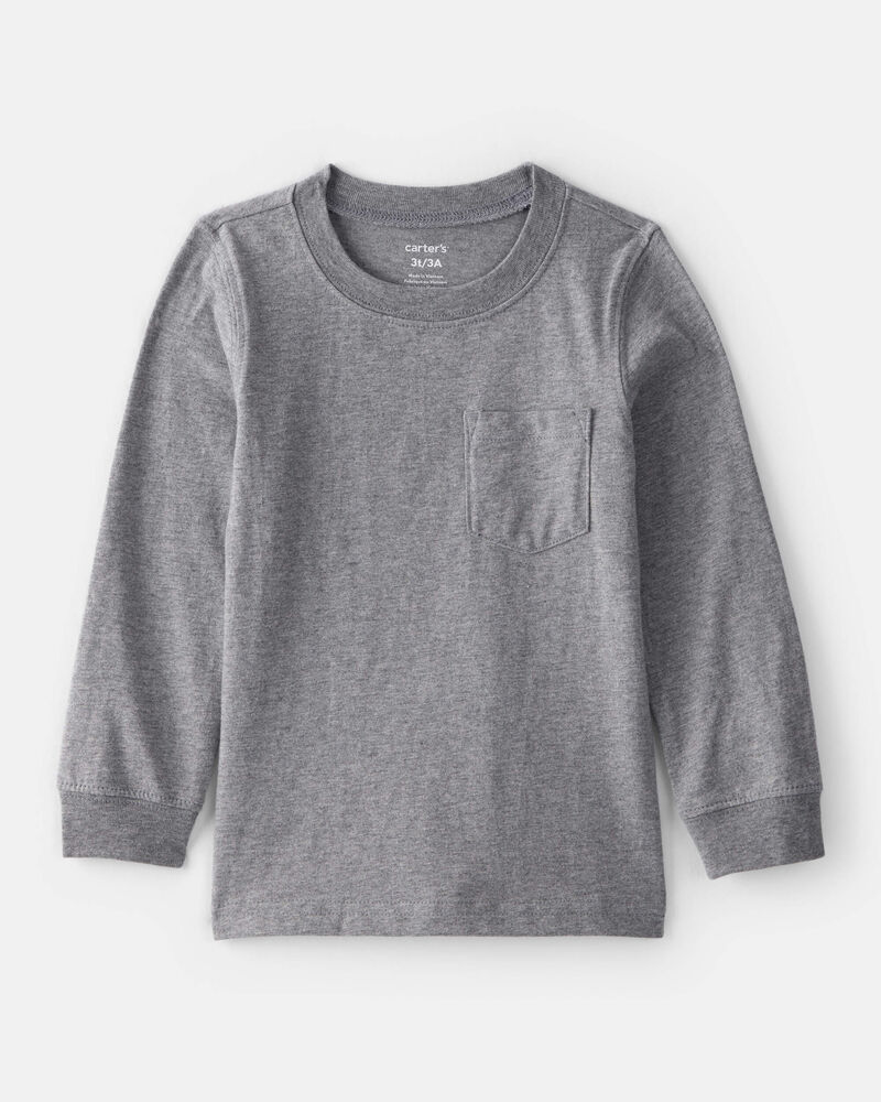 Toddler Boy Long-Sleeve Pocket Tee - Grey, image 1 of 3 slides