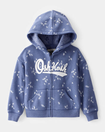 Toddler Heart Print OshKosh Fleece Logo Zip Jacket - Blue, 