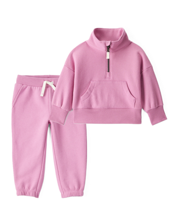 Baby Girl 2-Piece DayDream Fleece Quarter-Zip Pullover Sweatshirt & Joggers Set - Pink, 