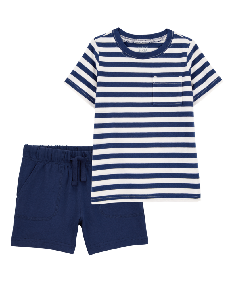 Baby 2-Piece Striped Tee & French Terry Shorts Set, image 1 of 6 slides