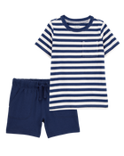 Baby 2-Piece Striped Tee & French Terry Shorts Set, image 1 of 6 slides