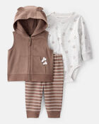 Baby 3-Piece Dog Little Vest Set - White/Brown, image 1 of 6 slides