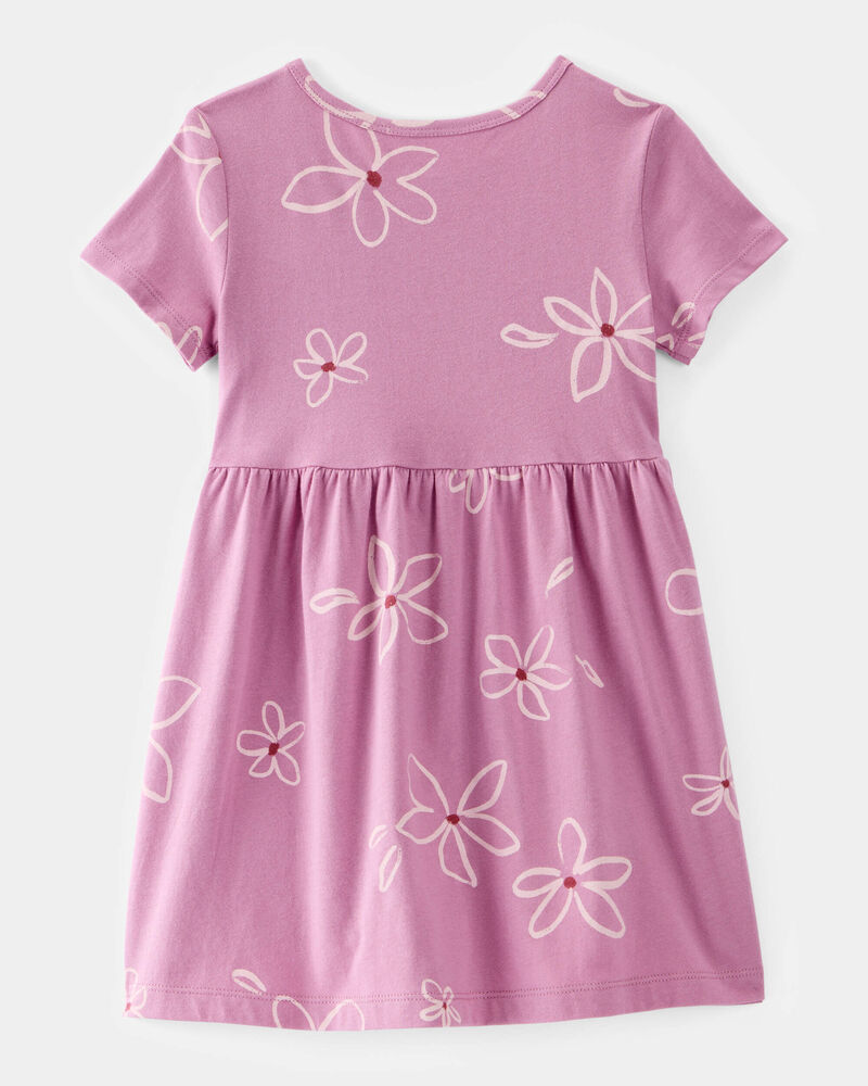 Toddler Girl Flower Print Short-Sleeve Knit Dress - Pink, image 2 of 4 slides