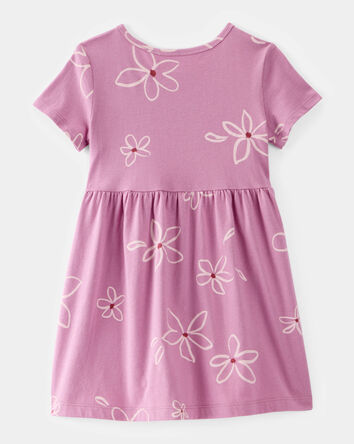 Toddler Girl Flower Print Short-Sleeve Knit Dress - Pink, 