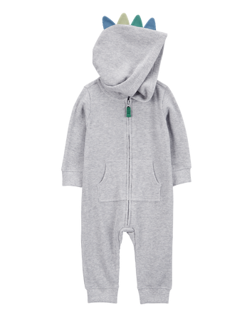 Baby Boy Dinosaur Cotton Blend Long-Sleeve Jumpsuit - Grey, 