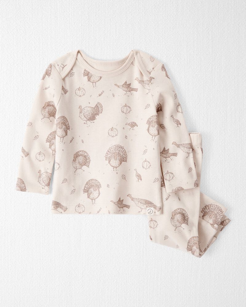 Baby 2-Piece Organic Cotton Ribbed Knit Set in Turkey Trot Print, image 1 of 4 slides