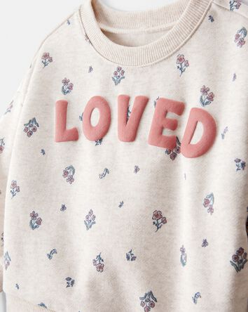 Baby Girl 2-Piece Fleece "Loved" Pullover Sweatshirt & Pant Set - Cream/Green, 