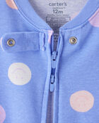 Baby Girl Smiley Face Print 100% Cotton Long-Sleeve Snug Fit 1-Piece Pajamas - Blue, image 2 of 4 slides
