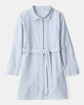 Kid Striped Button-Down Long-Sleeve Shirt Dress - Blue/White, 