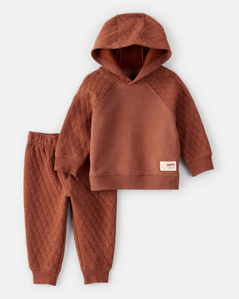 Baby Boy 2-Piece Hooded Tee & Pant Set - Rust, image 1 of 4 slides