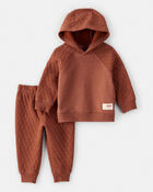 Baby Boy 2-Piece Hooded Tee & Pant Set - Rust, image 1 of 4 slides