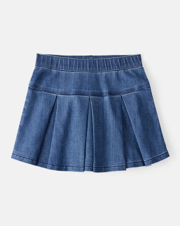 Kid Pull-On Pleated Denim Skort - 70s Blue Wash, 