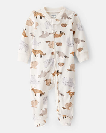 Baby Boy Fox Print 100% Cotton Long-Sleeve Sleep & Play Pajamas - Ivory, 