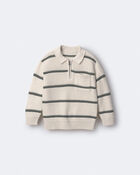 Toddler Boy Striped Quarter-Zip Sweater - Cream/Olive, image 2 of 6 slides