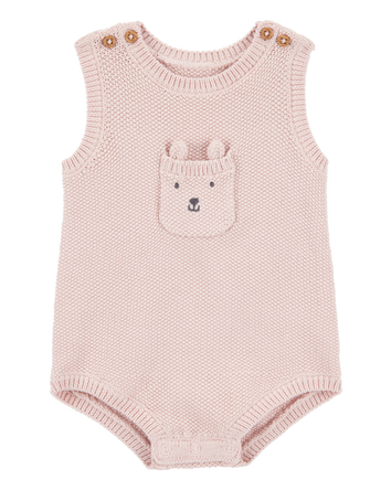 Baby Girl Solid Cotton Romper - Pink, 