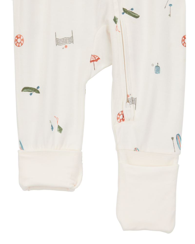 Baby Girl Camp Print 2-Way Zip PurelySoft Convertible Foot Sleep & Play Pajamas - Ivory, image 3 of 7 slides