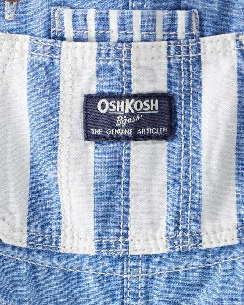 Baby Vintage Inspired Striped Chambray Overalls - Blue Wash, image 3 of 4 slides