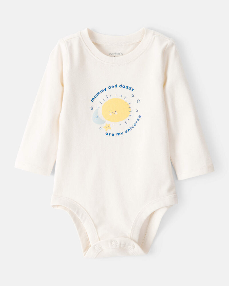 Baby "Mommy & Daddy Are My Universe" Cotton Long-Sleeve Graphic Bodysuit - Ivory, image 1 of 3 slides