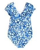 Toddler Girl 1-Piece Floral Swimsuit - Blue, image 2 of 4 slides