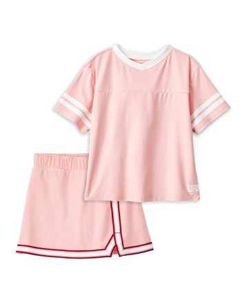 Girls 2-Piece Short-Sleeve Tee & Knit Active Skort Set - Pink, 