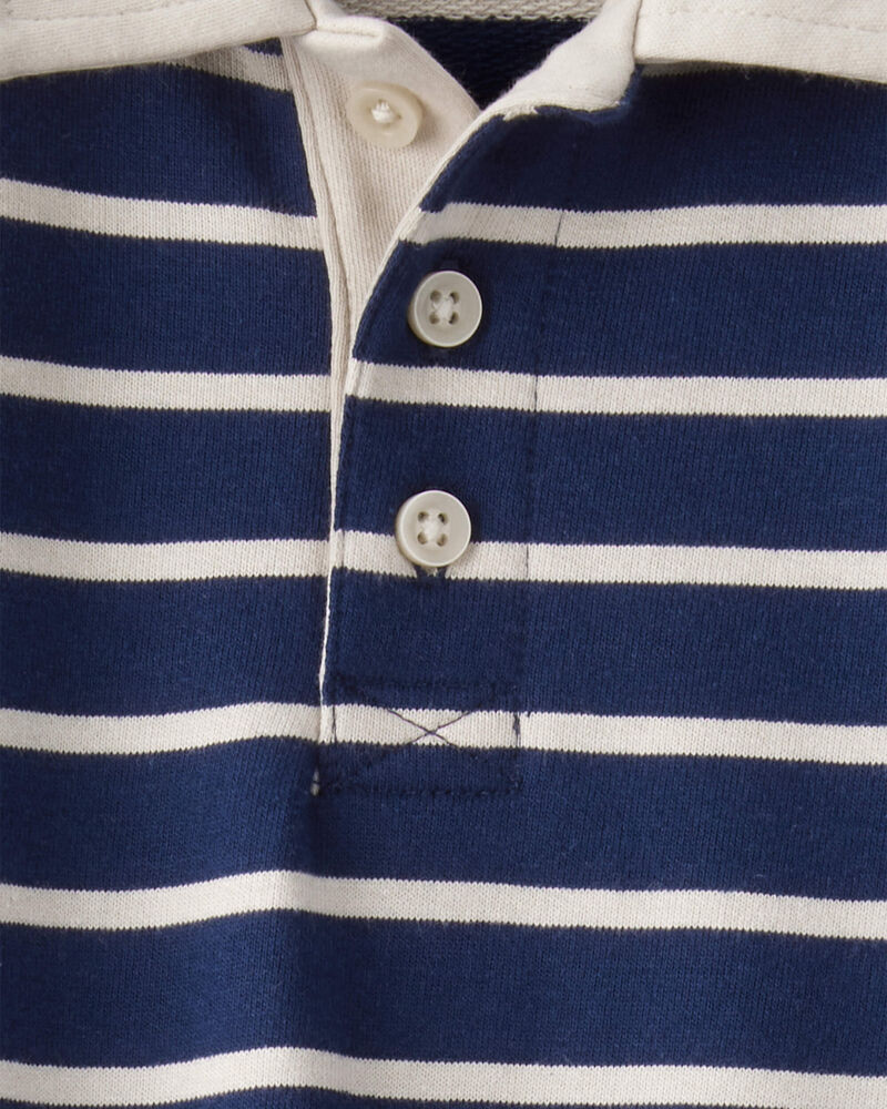 Baby Boy Cotton Long-Sleeve Polo Jumpsuit - Navy/White, image 2 of 3 slides