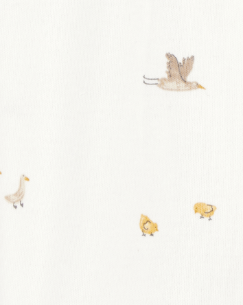Baby Mini Bird Print 2-Way Zip Cotton Sleep & Play Pajamas, 
