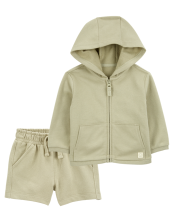 Baby 2-Piece French Terry Hoodie & Short Set - Olive, 
