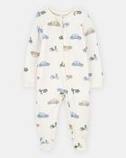 Baby Boy Car Print 2-Way Zip PurelySoft Sleep & Play Pajamas - Ivory, image 1 of 6 slides