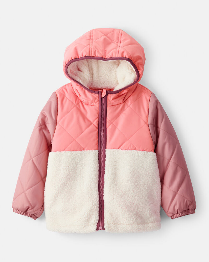Toddler Girl Sherpa Colorblock Long-Sleeve Midweight Jacket, image 1 of 3 slides