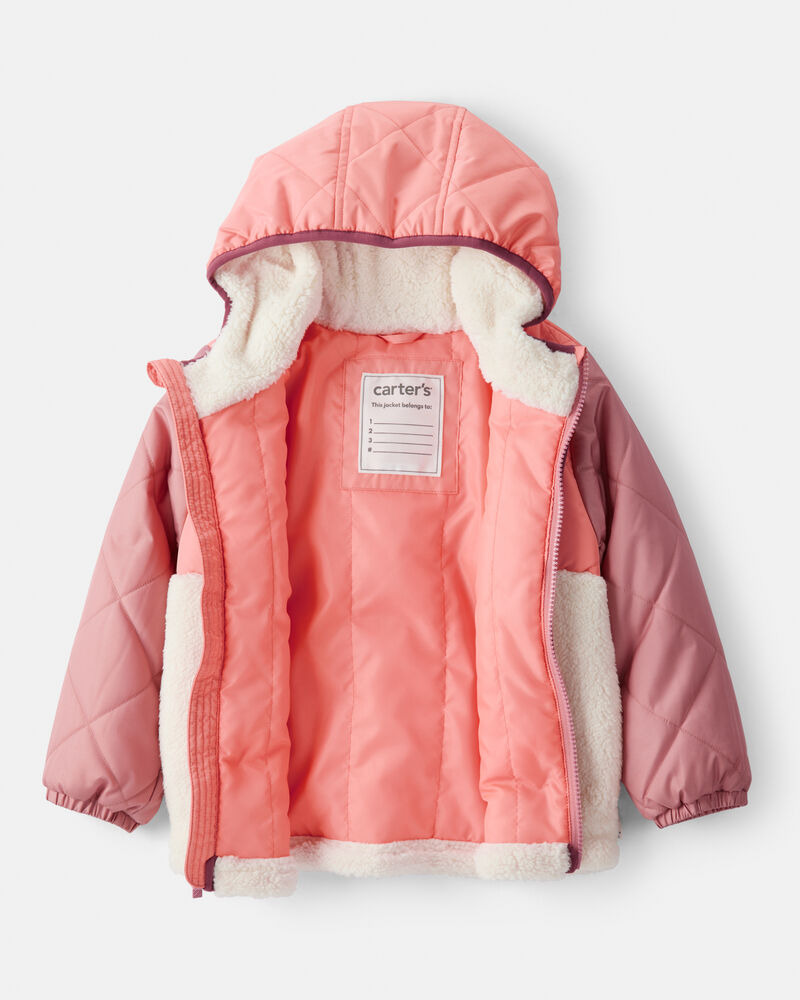Toddler Girl Sherpa Colorblock Long-Sleeve Midweight Jacket, image 2 of 3 slides