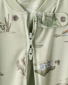 Baby Boy Dinosaur Print PurelySoft Long-Sleeve 2-Way Zip 1-Piece Pajamas - Green, image 2 of 6 slides