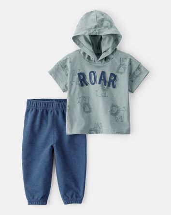 Baby Boy 2-Piece Roar Dinosaur Hooded Tee & Jogger Pant Set, 