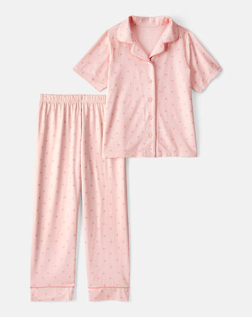 Kid 2-Piece Polka Dot Coat-Style Pajamas - Pink, 