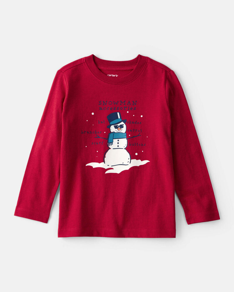 Toddler Boy Snowman Long-Sleeve Graphic Tee - Red, image 1 of 3 slides