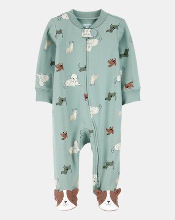 Baby Boy Dog Print 2-Way Zip Cotton Sleep & Play Pajamas - Green, 
