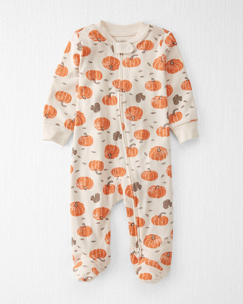Baby Organic Cotton Sleep & Play Pajamas in Harvest Pumpkins Print, image 1 of 4 slides