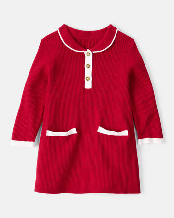 Baby Girl Cotton Long-Sleeve Occasion Dress - Red, 