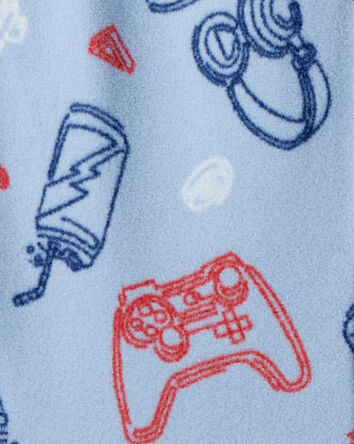 Boys Video Games Print Fleece Long-Sleeve Zip-Up 1-Piece Pajamas - Blue, 