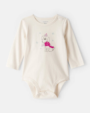 Baby Girl Dog Long-Sleeve Graphic Bodysuit - Cream, 