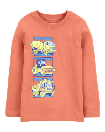 Toddler Boy Construction Cotton Blend Long-Sleeve Tee - Orange, 