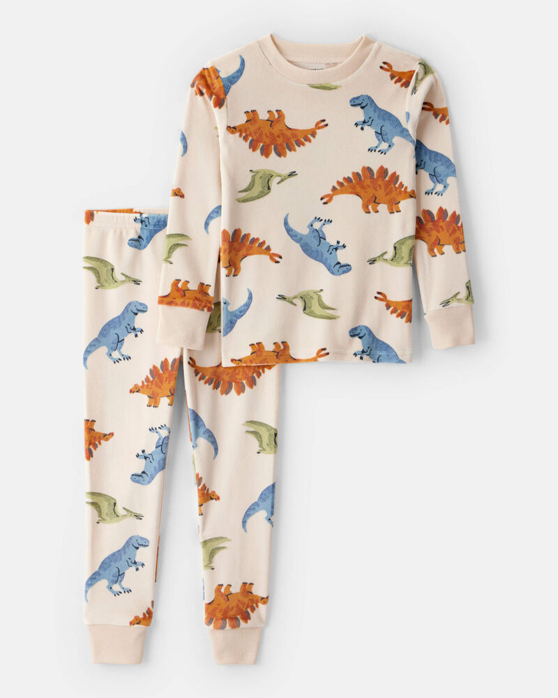 Toddler Boy Dinosaur Print DreamPlush Long-Sleeve Snug Fit 2-Piece Pajamas - Tan, image 1 of 3 slides