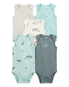 Baby Boy 5-Pack Ocean Print Sleeveless Bodysuits, image 1 of 7 slides
