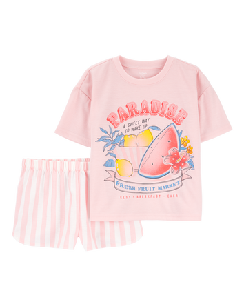 Girls 2-Piece Fruit Print Loose Fit Pajamas, 