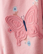Baby Girl Butterfly & Floral Print Loose Fit Long-Sleeve 2-Way Zip 1-Piece Pajamas - Pink, image 2 of 5 slides